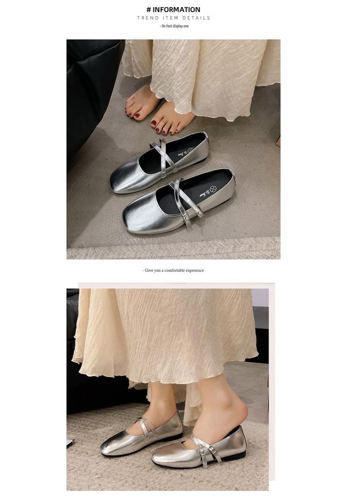 2025 French-Style Silver Mary Jane Flats: Women's Low Heel Moccasins for Spring/Autumn Fashion