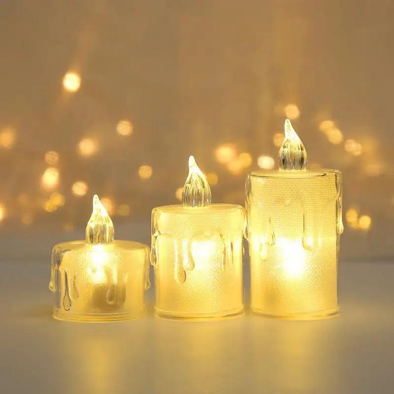 LED Electronic Candle with Battery Acrylic Crystal Luminous Lamp Christmas Decoration Atmosphere Birthday Party Mini Night Light