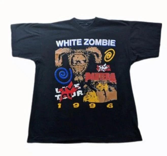Vintage White Zombie & Pantera 1996 Tour T-Shirt Rare Print Concert Band Tee XXXXL