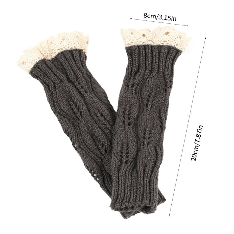 Lace Arm Sleeves Slouchy Y2K Warm Knit Gloves for Women Girl Casual Hand Warmers