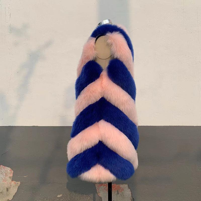 Kožešinové podzimní a zimní nové teplé ležérní patchwork dámská vesta s imitací liščí kožešiny