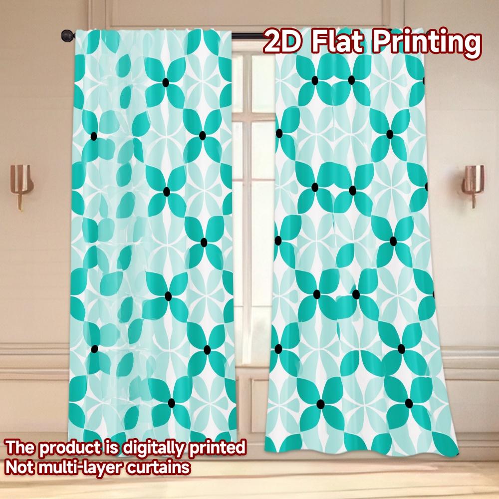 Set Of 2 Flat Printing Curtains Without Rod Geometric Blue White Design Holiday Women Is Day Printed Versatile Curtain Polyester
