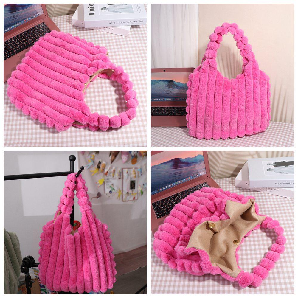 Solid Color Plush Handbag Large Capacity Plush Shoulder Bag Gift Plush Tote Bag Female/Girls