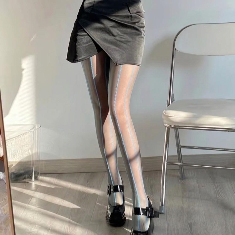Vertical Line Design Wheat Ear Pantyhose Black Ultra-Thin Tights Hanging Line Leggings Daily Wear