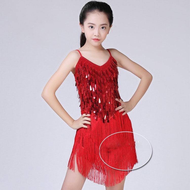 1pcs/lot Children Fashion Sequin Tassel Dancing Dress Girl Performance Tango Cha Cha Dancing Dress
