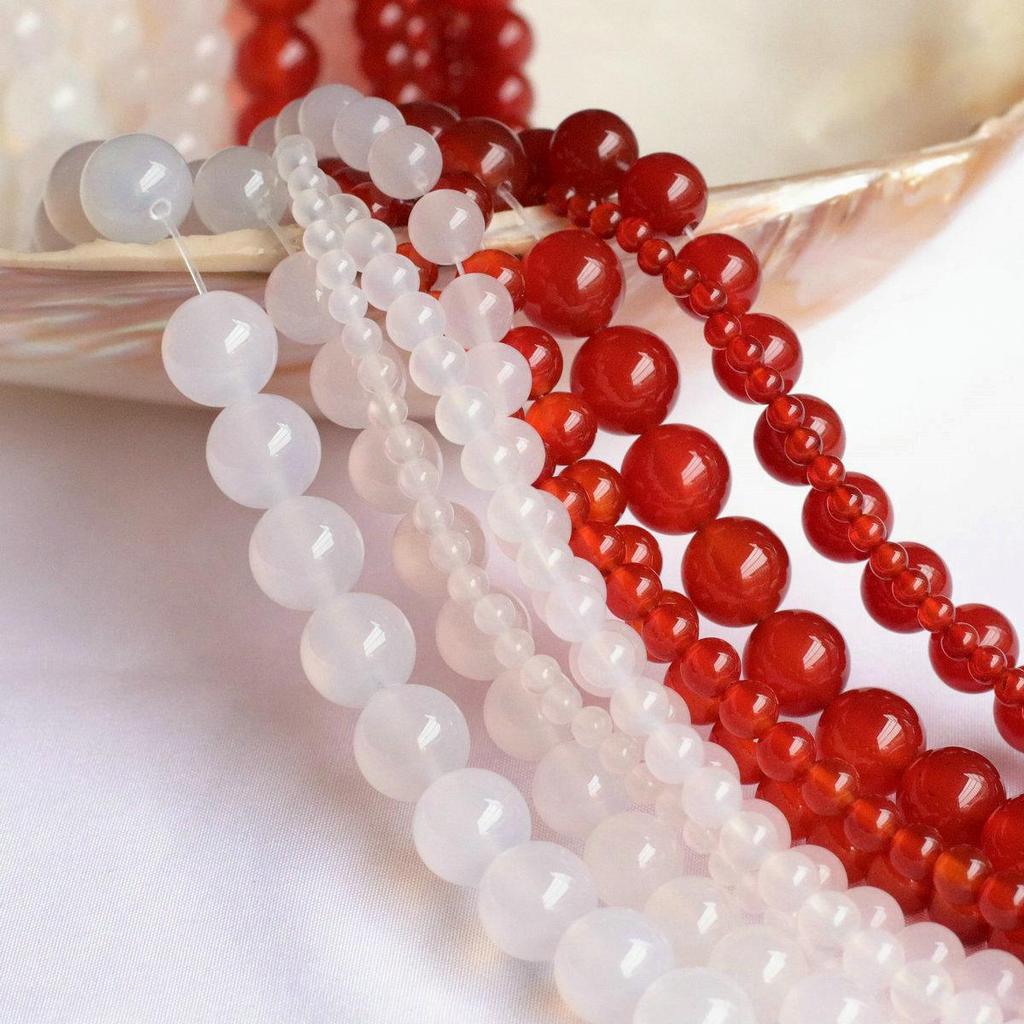 Grade A 4-14mm White & Red Agate Chalcedony Round Beads for Handmade Jewelry DIY