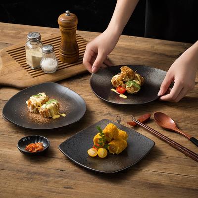 Teller Retro Gemüseplatte Keramik Westliche Platte Kreative Steakplatte Restaurant Dessertteller Quadratischer Teller Obstsalatschale