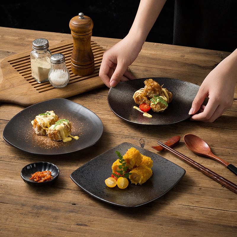 Plate Retro Vegetable Plate Ceramic Western Plate Creative Steak Plate Restaurant Dessert Plate Square Plate Fruit Salad Plate