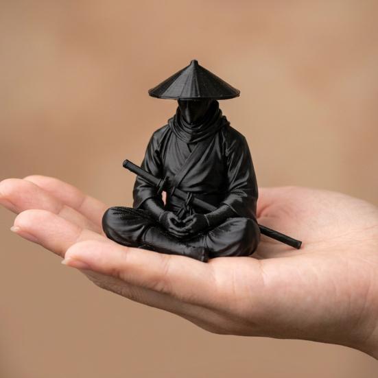 Tea Room Zen Decoration Japanese Samurai Warrior Statue, 3D Printed Ninjas Figurine, Sit in Meditation Entrance Hall Statuette Sculpture for