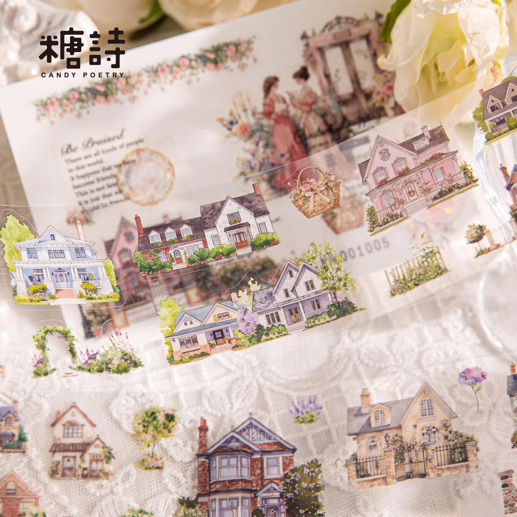 House Scenery Story Series PET Tape: 4 Styles of Decorative DIY Journal Stickers