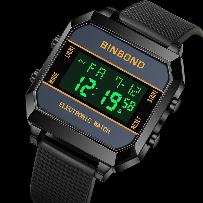 Binbond D081 081 Men's Electronic Fashion Silicone Strap Business Digital Calendar Timing Sports Luminous Waterproof Watches