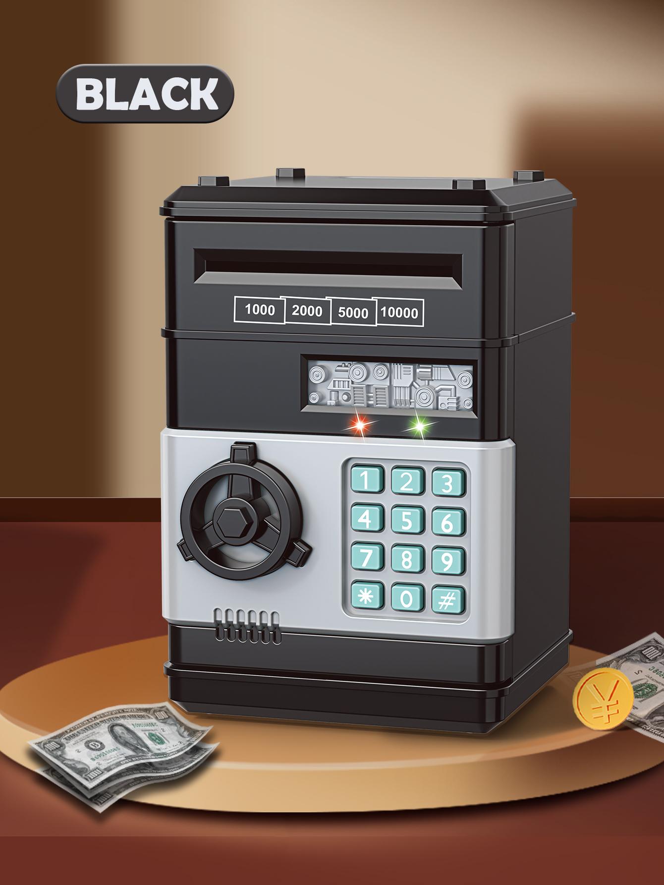 Piggy Bank Toys, Electronic ATM Password Money Bank Coin Can Auto Scroll Paper Money Saving Box Fingerprint Password Unlock чёрный