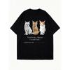 Oversized T Shirt Black Three Cats Print Tool Series Mirror Casual Self Text Graphic Tee Women Casual Wear Streetwear Fashion