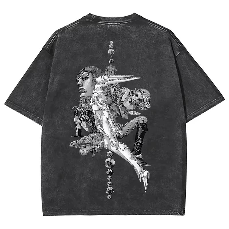 JOJO's Bizarre Adventure Gyro Zeppeli Camiseta Masculina Vintage Lavada Oversized Camisetas Gráficas de Anime Streetwear Tops de Algodão Masculino Feminino