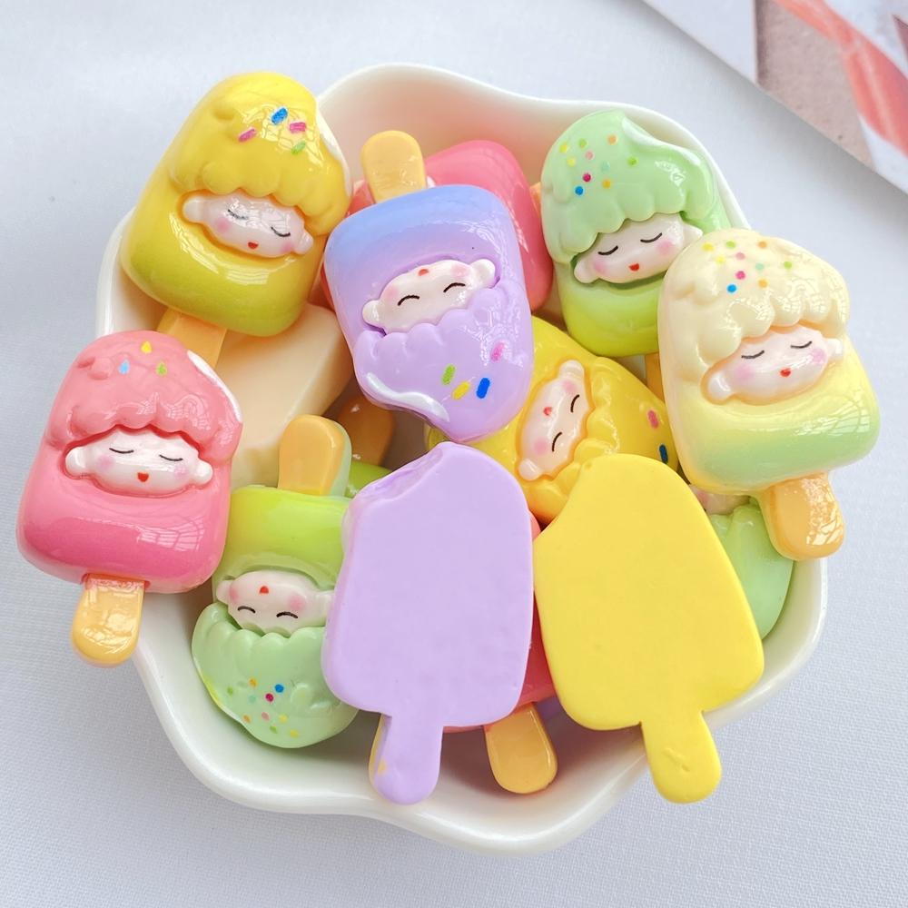 10 Stück Cartoon Kleines Mädchen Eis Harz Dekoration Bastelartikel Flache Rückseite Scrapbooking Handy Dekoration Verzierungen DIY Zubehör