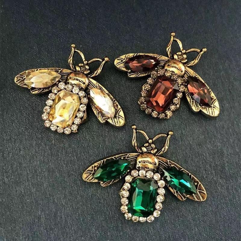 Vintage Retro Bee Rhinestone Brooch Women Crystal Insect Champagne Corsage Party Dress Jewelry