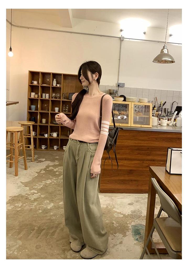Wool Slim Fit Striped Knit Top for Women - Autumn Winter 2024
