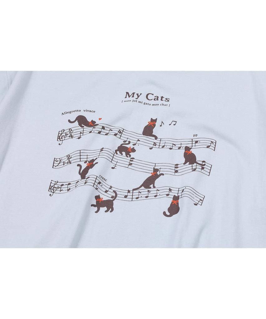 CPGN STUDIO Cats Music Ringer Short Sleeve T-Shirt Mist Blue