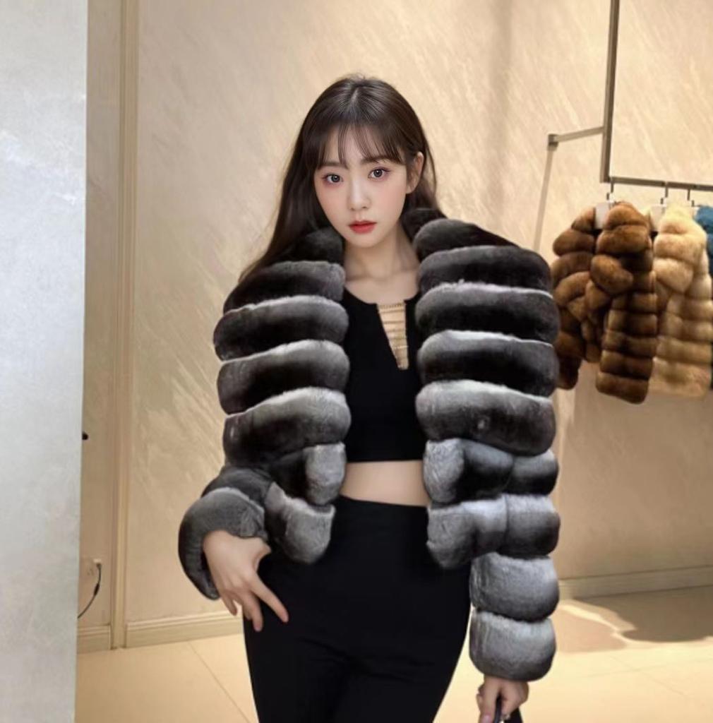 Winter New Imitation Fur Imitation Rex Rabbit Fur Chinchilla Lapel Fur Coat Short Women's Thickened Coat