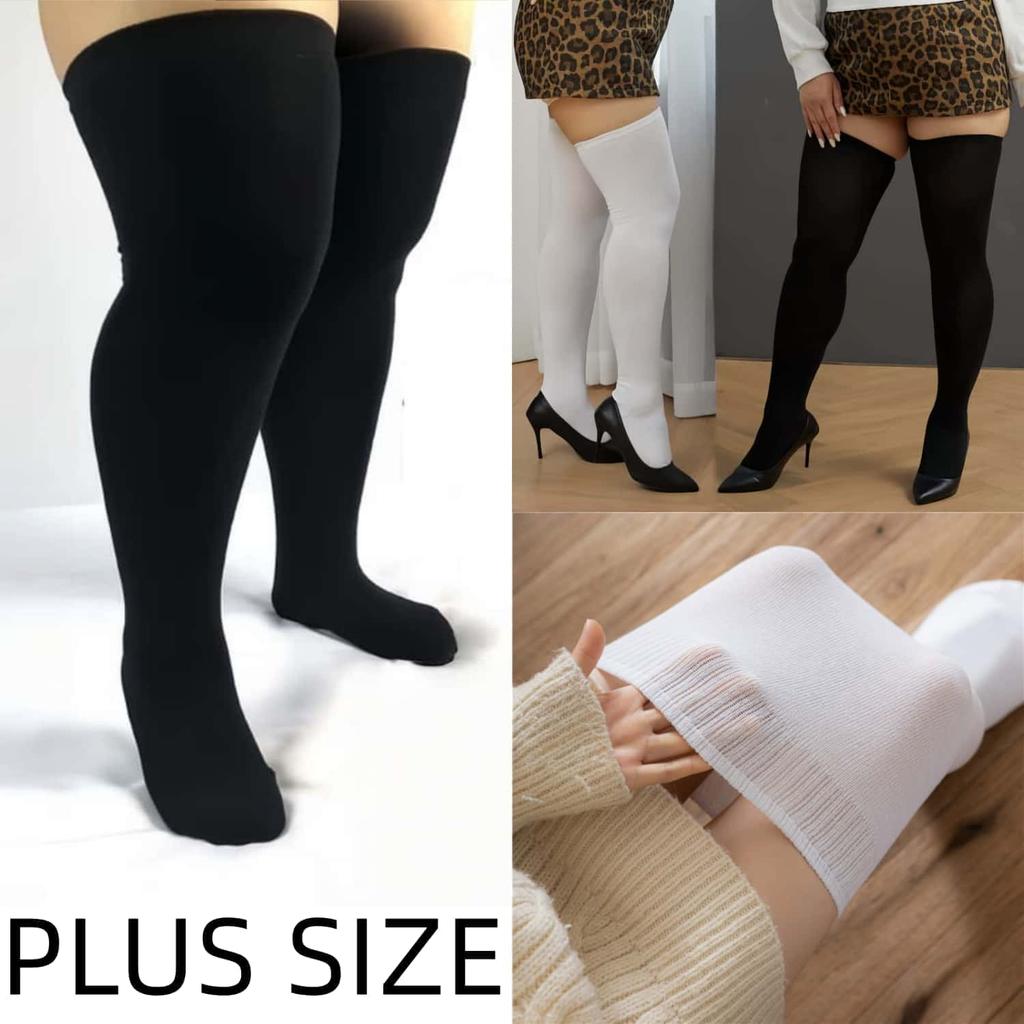 Calze lunghe fino alla coscia taglia grande a righe bianche e nere, calze lunghe da stivale sopra il ginocchio per donne formose, scaldamuscoli invernali spessi