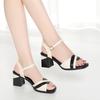 6.5cm Elegant Comfortable Mix Color Med Block Heels Sandals 2025 Summer Women's Soft Leather Shoes for Office Mom Beach Work