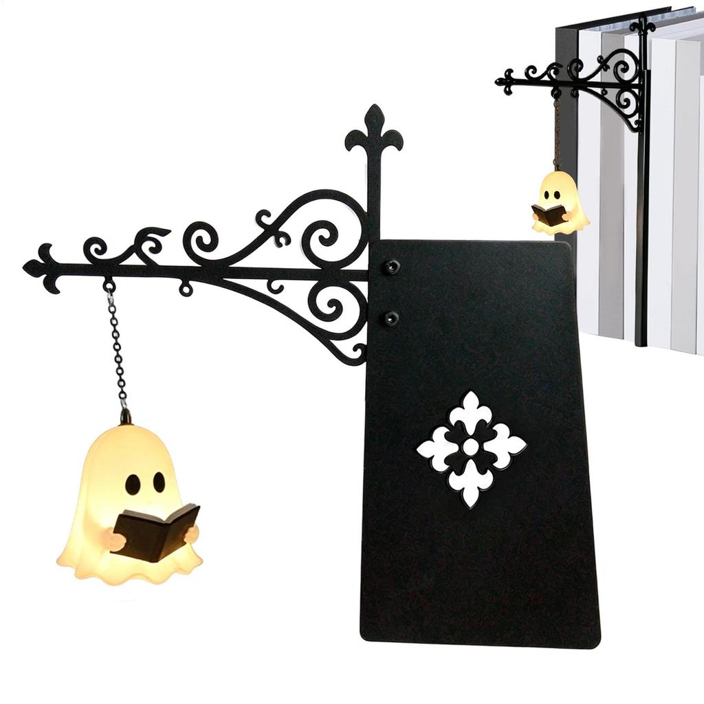 Small Cute Ghost Reading Book Lamp Cute Decorative Lantern Halloween Night Lamp For Home Bedside Table Bookshelf Bedroom