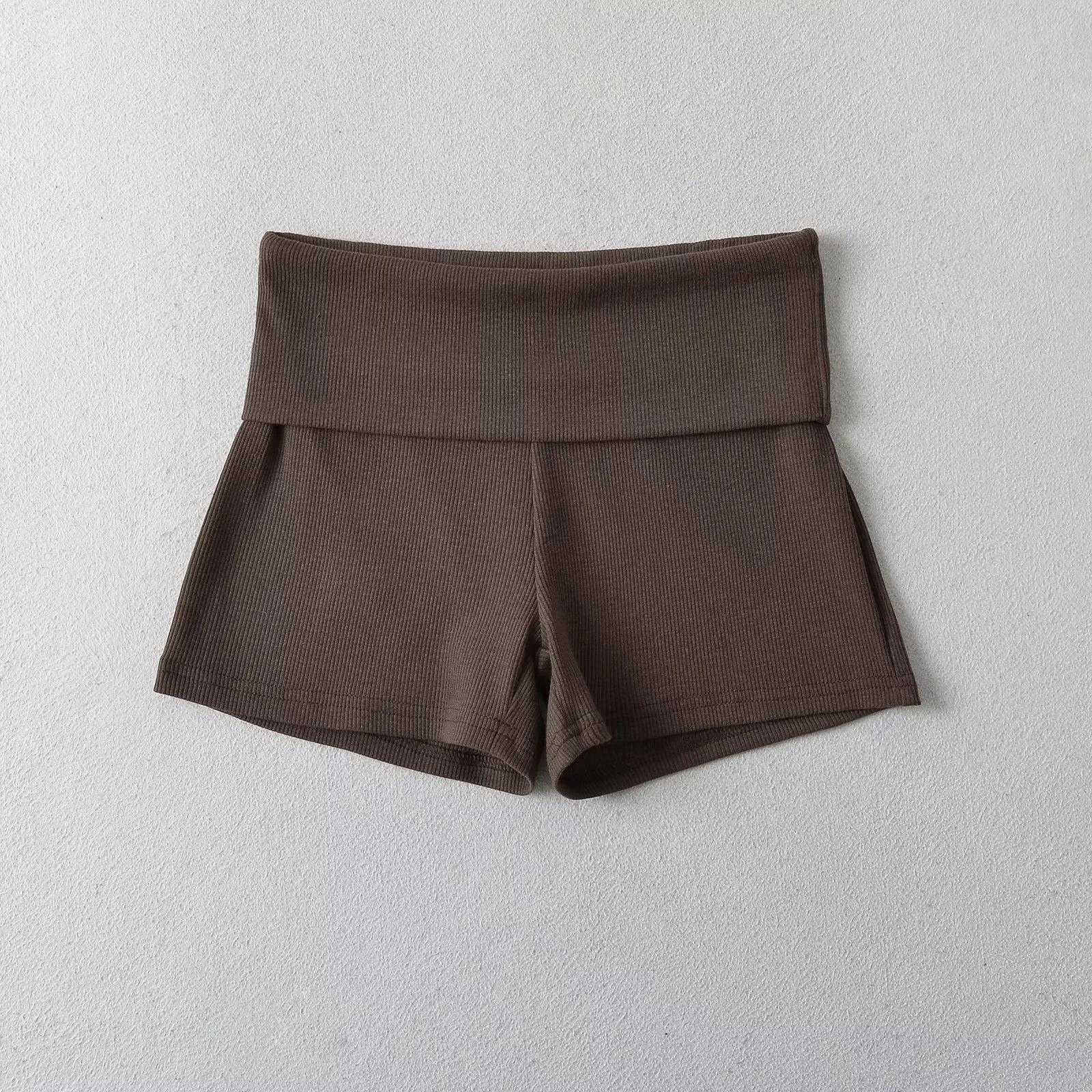 

2025 узкие шорты для девушек с талией, уличные женские обтягивающие шорты с обтягивающими бедрами, обтягивающие спортивные брюки M коричневый