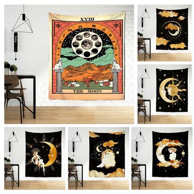 Psychedelischer Mond-Sterne-Wandteppich, Wandbehang, magischer Science-Fiction-Wandteppich, böhmischer Hippie-Tarot-Kunst, Mädchen-Schlafsaal, Wohnkultur