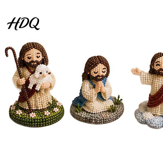 Heimdekoration Bastelset DIY Christliches Perlenbastelset Niedliches 4er-Pack Winzige Perlen-Jesus/Maria Schreibtischdekoration Handgefertigte Mini-Glaubensperlen mit Anleitung