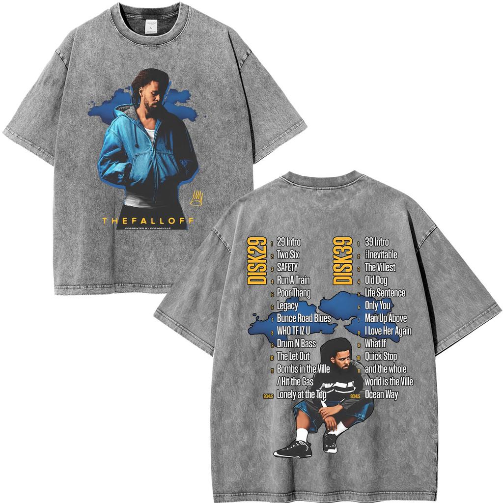 Vintage Washed Jcole The Fall Off Print T Shirts Unisex Unisex Clothing Hip Hop Fashion Short Sleeve Oversized Tshirts Streetwear