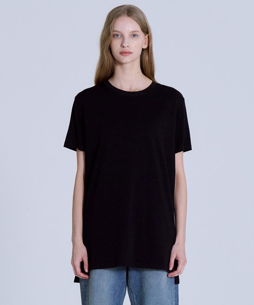 BASIC HOUSE Women'S Cotton Single Layered Long Short Sleeve T-Shirt Black Lats0216