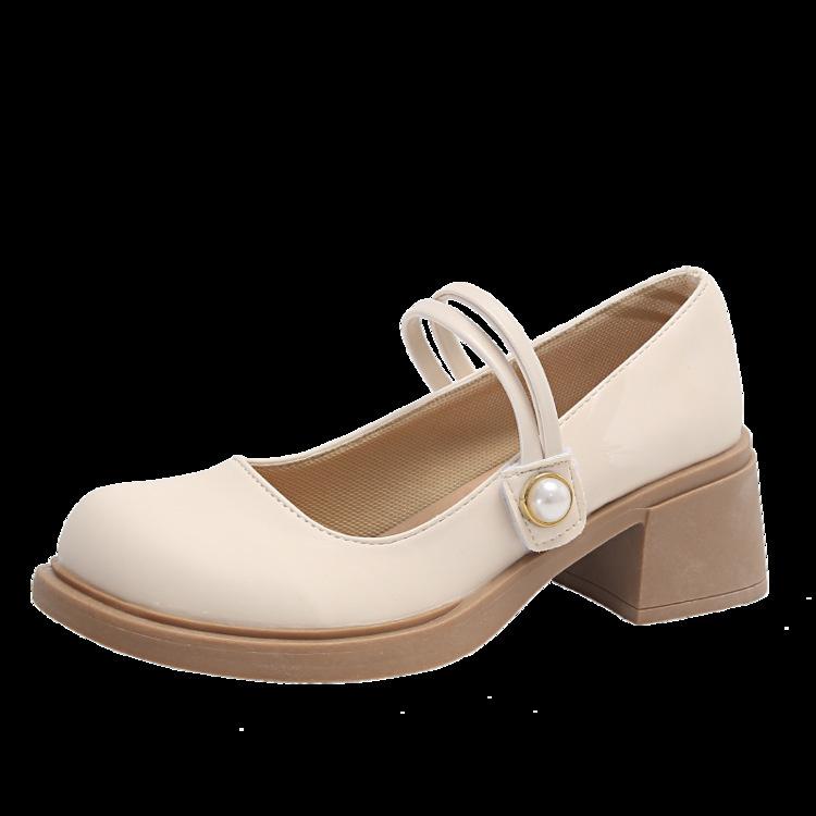 

Туфли Мэри Джейн женские туфли с толстой подошвой и большим носком летние весенние туфли с бантом однотонные модные и удобные 39 бежевый