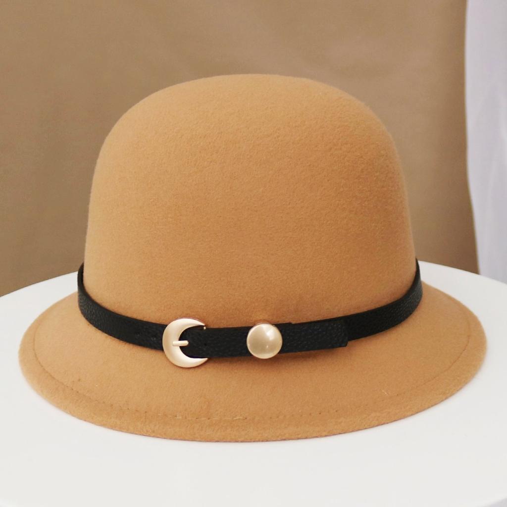 Hat Women's Autumn and Winter Wool British Thermal Basin Hat Foreign Style Short Brim Show Small Face Foldable Bucket Hat Tide