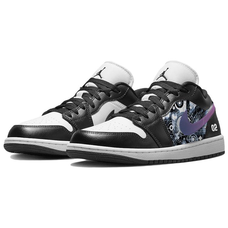 Jordan Air Jordan 1 Odporne na ścieranie Antypoślizgowe Niskie Vintage Buty do koszykówki Damskie Czarne Białe DC0774-101(Drużyna181-)