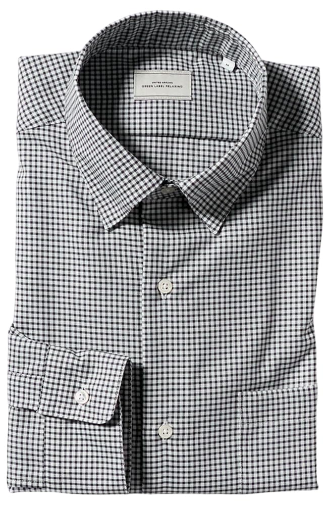 

United Arrows Green Label Relaxing Рубашка оксфорд из 100% хлопка в клетку гинем, на кнопках - Легкая глажка - 31111082528 0970 ЧЕРНЫЙ(09) L