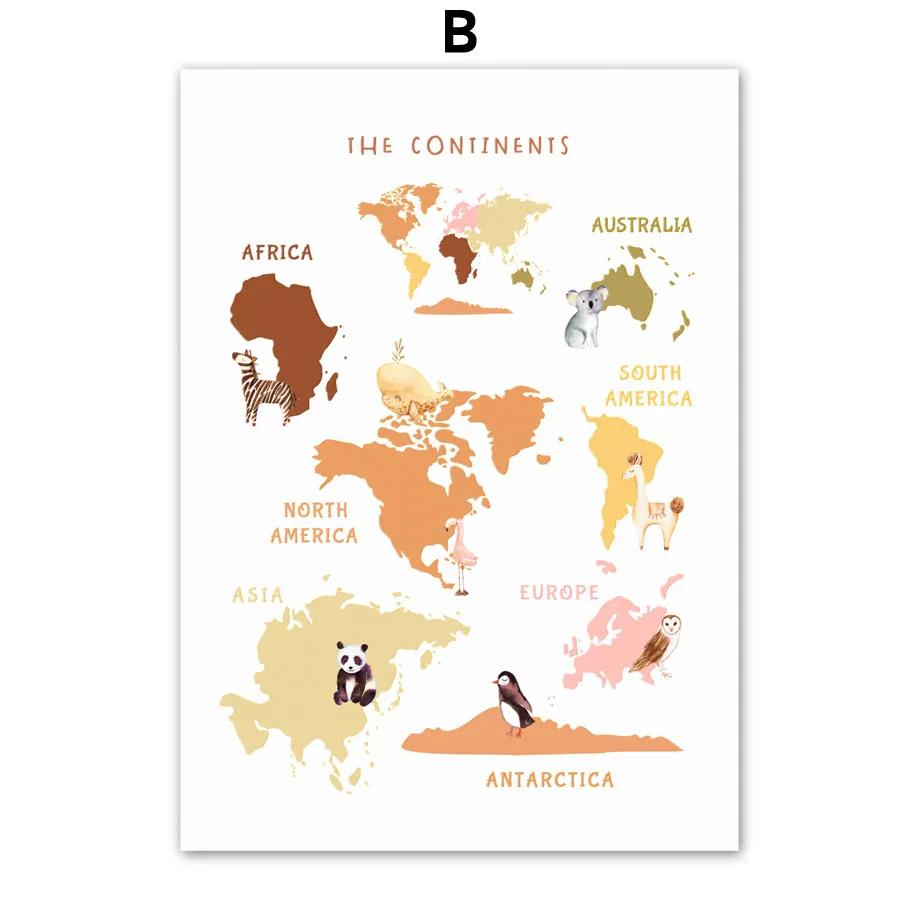 Rocket Sloth Dinosaur Rainbow Boho Sun Map Nursery Wall Art Children's Prints Posters For Kids Room Baby Decor Canvas Painting