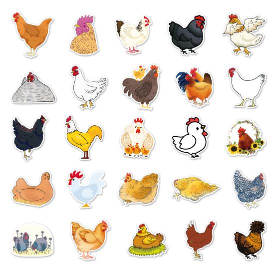 50Pcs Cartoon Chicken Stickers Cute Waterproof Self-adhesive Cute Animal Decals DIY Car Skateboard Laptop Motorcycle Graffiti Stickers