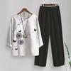 Elastic Waistband Top Pants Set Trendy Crew Neck Dressing Up Women Floral Plaid Print Wide Leg Harem Outfit