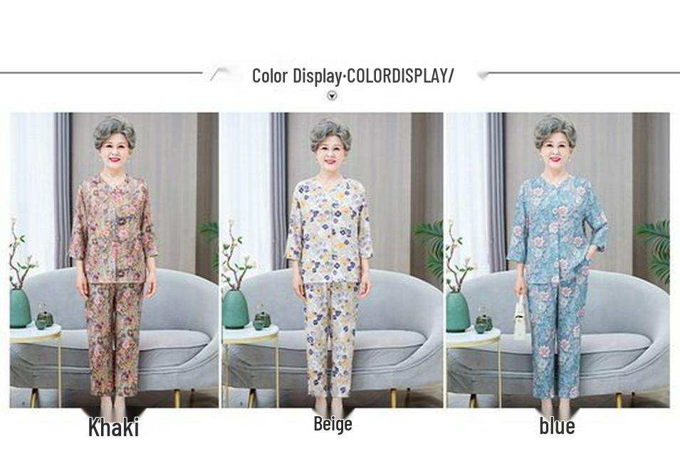 Elder Women's 2-Piece Suit: 3/4 Sleeve Homewear Set, Loose & Lightweight