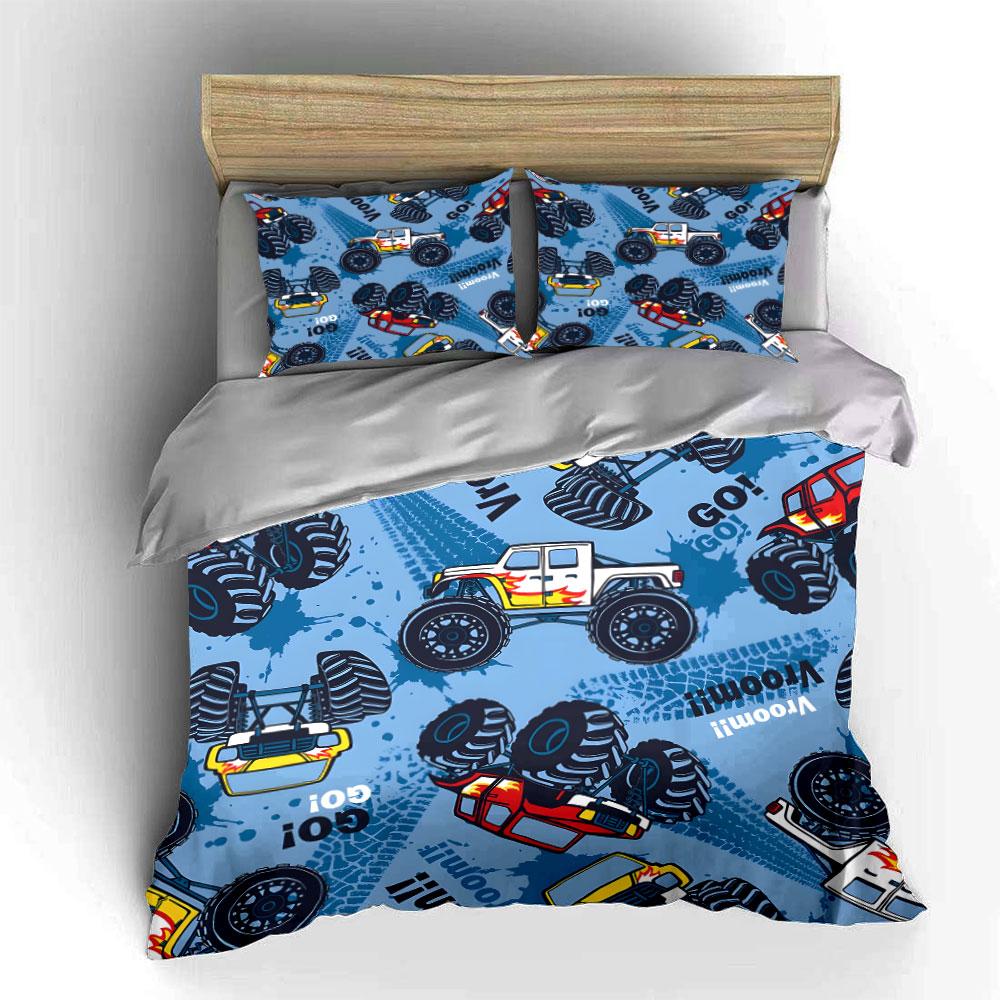 Ensemble de literie imprimé Monster Truck pour enfants, Décoration de chambre d'enfant et d'adulte, Magnifique ensemble de literie trois pièces, Cadeau EU Twin 135X200cm&set
