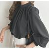Cross-Border Japanese and Korean Sweet Fashion Commuter Ol Spring/Summer New Arrival Stand Collar Not Wrinkle Loose Bubble Long Sleeve Chiffon Shirt
