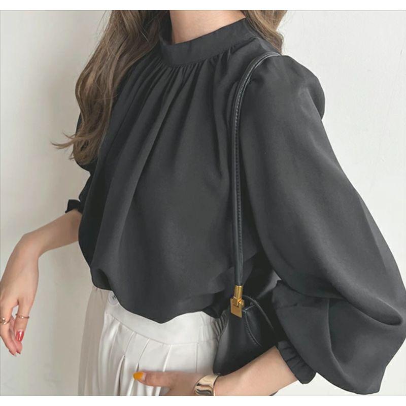 Cross-Border Japanese and Korean Sweet Fashion Commuter Ol Spring/Summer New Arrival Stand Collar Not Wrinkle Loose Bubble Long Sleeve Chiffon Shirt