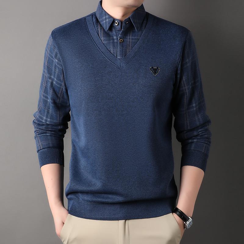 Quality Winter Men Fleece Sweater Shirt Collar Thickened Pullover Autumn Winter Clothes Jumpers Fashion Knitwear