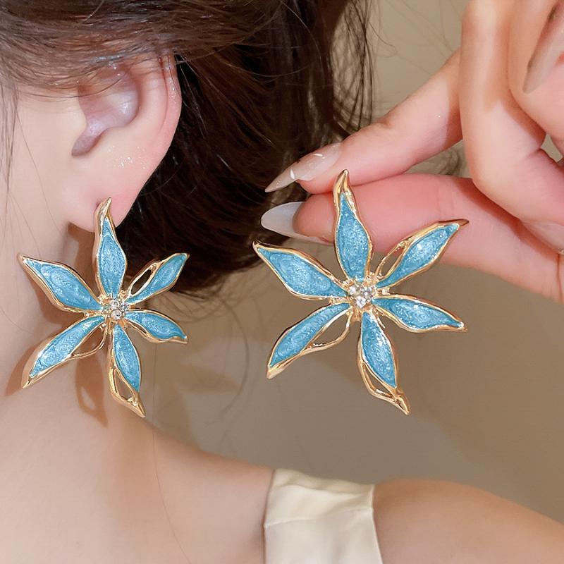 Vintage Metal Colorful Oil Dripping Flower Big Earrings For Women Sweet Simple Fashion Bohemia Trendy Jewelry Accessories Gifts
