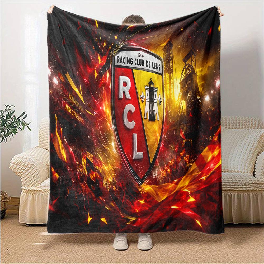 Racing Club Lens Crest Flannel Blanket, Soft Polyester, Modern Design, All-Season for Camping, Travel, Gifts for holidays or birthdays