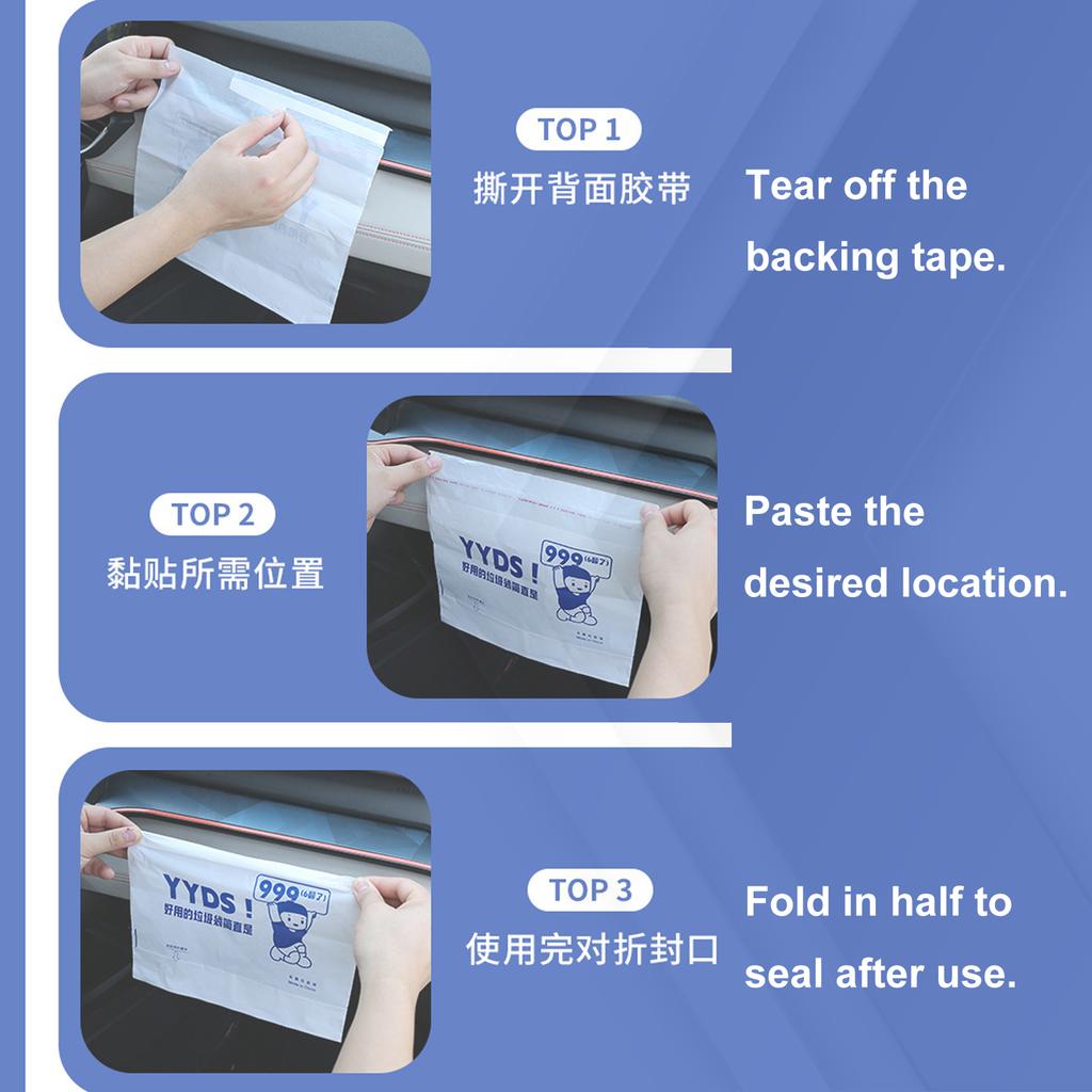 10PCS Easy Stick On Disposable Car Trash Bag Vomit Rubbish Garbage Bag Storage Self Adhesive PE PP Polyethylene White Universal