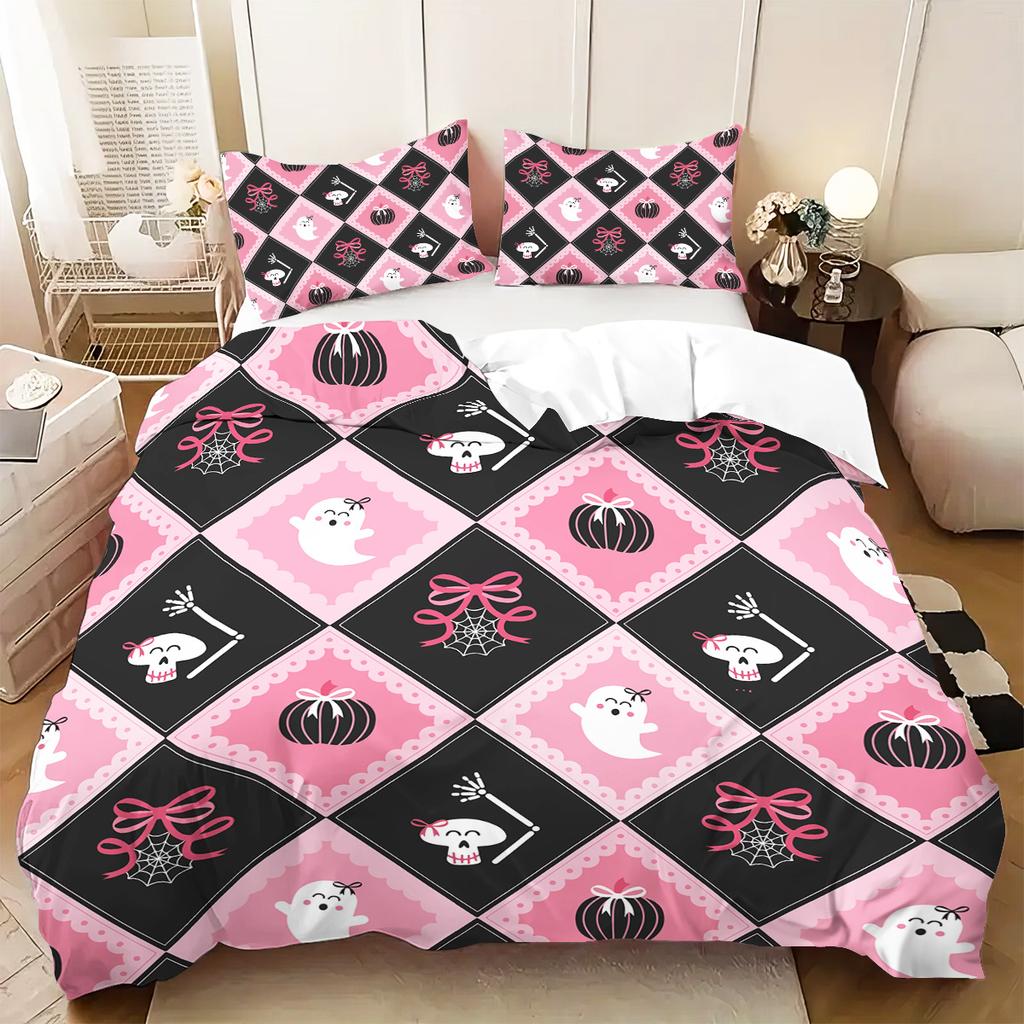 3-piece Halloween Cute Ghost, Bow Pattern, 1 Quilt Cover+2 Pillowcases, Core Free, Soft and Comfortable Quilt Cover Set