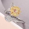 Huitan Aesthetic Women Sunflower Design Opening Ring Two Tone Fashion Party Versatile Accessories Elegant Zircon Gift with CZ