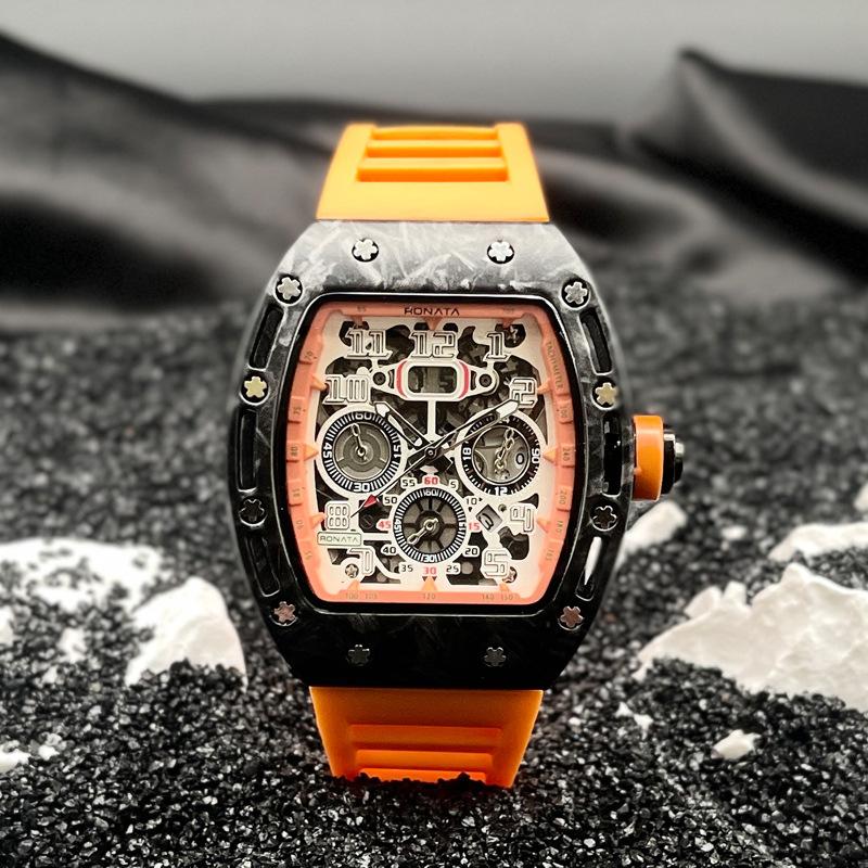 

Чоловічий годинник JYL Хіп-хоп Richard Порожнистий силіконовий ремінець orange color dim сірий колір