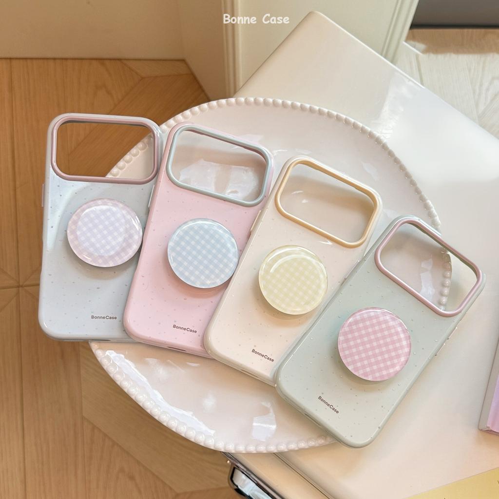 ins wind contrast color plaid bracket is suitable for 17pro max mobile phone case iphone16 macaron 15 soft 13 fresh